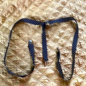 Suspenders, black with white polka dots and silver clips